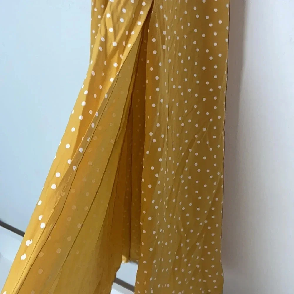 Imperfect NWT NAF NAF Paris skirt yellow maxi skirt rope tassel‎ belt polka dot